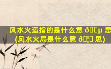 风水火运指的是什么意 🐵 思(风水火局是什么意 🦈 思)